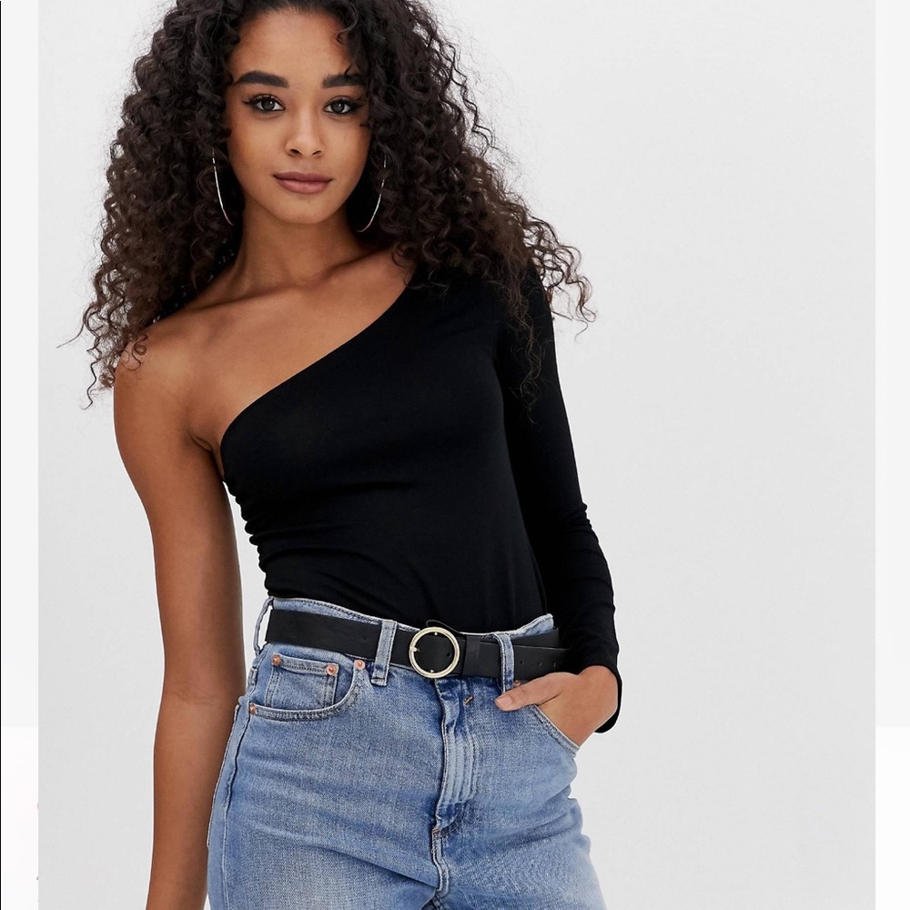 ASOS one shoulder long sleeve bodysuit in black
